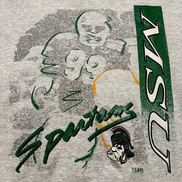 Vtg Team Edition Michigan St. Spartans Big Graphic Crewneck Sweatshirt L 90s USA - Picture 3 of 14